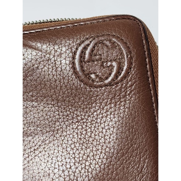 Authentic GUCCI Soho Round Zipper Long GG Interlocking Leather Wallet Brown - Picture 6 of 10